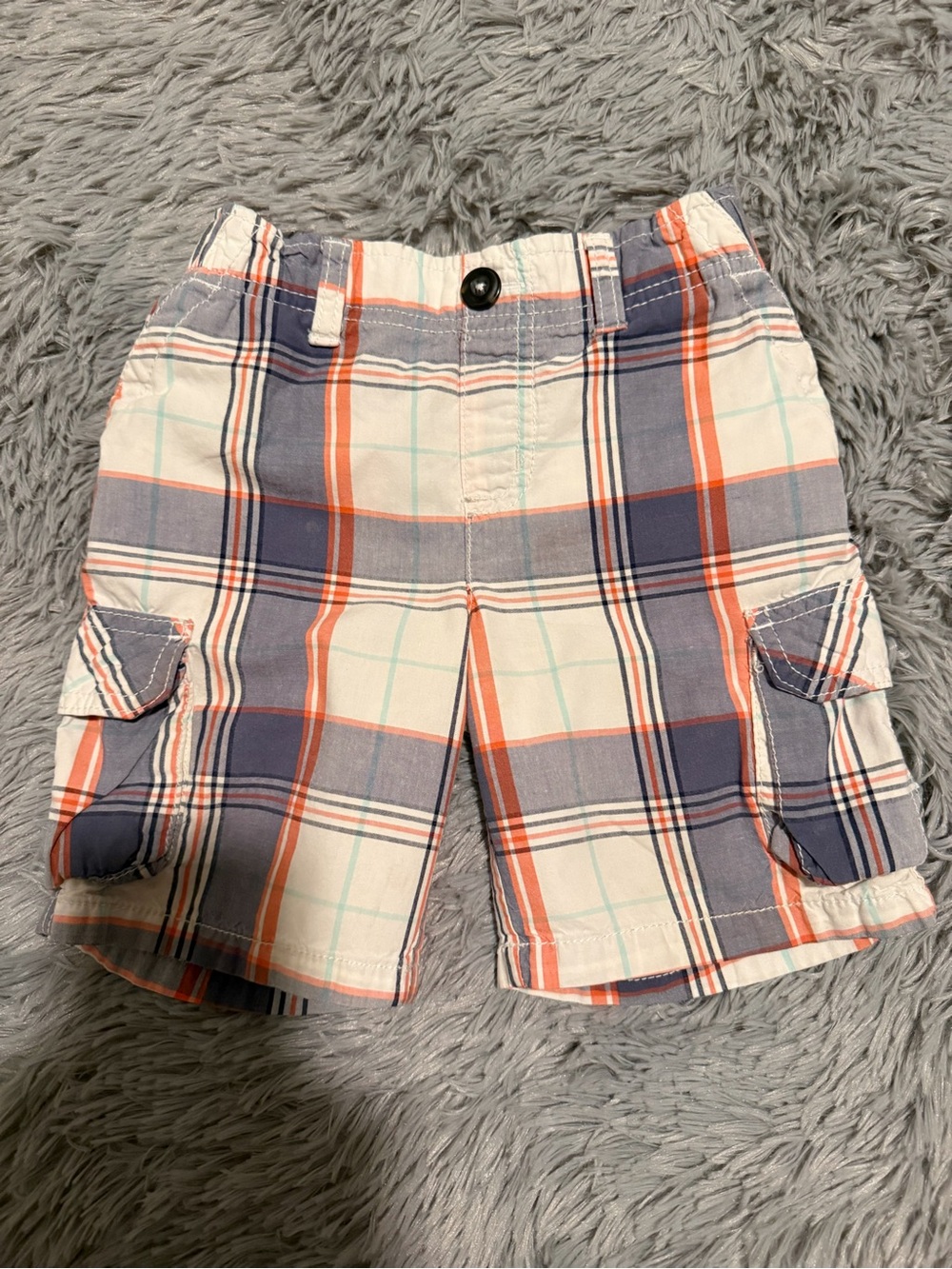 Kids Plaid Cargo Shorts - Blue & Orange